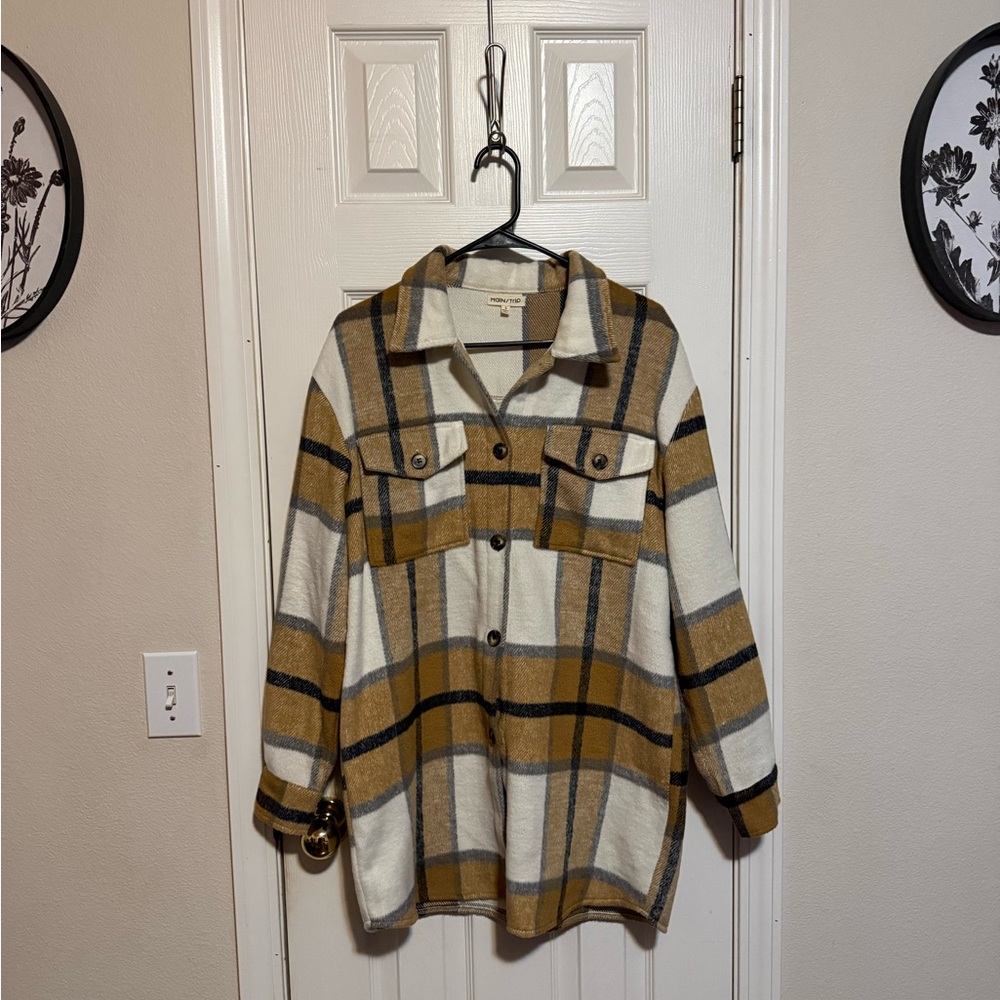 Main Strip Tan and White Plaid Jacket